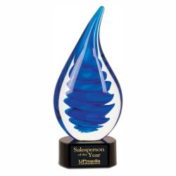 10.25" Blue Twist Rain Drop Art Glass, 11.25" High