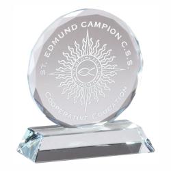 Crystal Round Momento Award, 3" wide x 3.25" tall