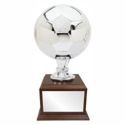 16.25" Chrome Resin Soccer Award, solid resin on Geniune Wood Veneer base, 16.25" High