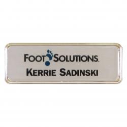 3 x 1 Framed Badge with Epoxy Dome, epoxy not recommended on white aluminum, 3.125" wide x 1.125" tall
