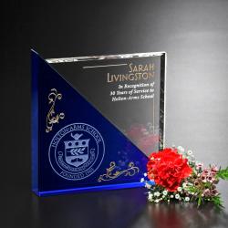 Crystal Acclaim Award, blue/Optical Crystal, 7" wide x 7" tall x 1-1/4" deep