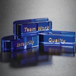 Crystal Glendale Goal-setter Block award, optical Crystal, 2" wide x 5/8" tall x 3/4" deep