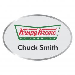 Nickel Two Tone Oval Badge, 2.56" wide x 1.69" tall with magnet