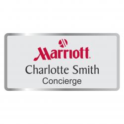 Nickel Two Tone Rectangle Badge, 3" wide x 1.5" tall with magnet