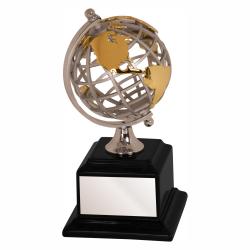 8.75" Gold/Silver Globe on Base, 4.75" wide x 8.75" tall x 4.75" deep