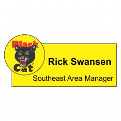 Yellow/Black Digital Print Badge, 1/16" Laminated UV Stable Impact Acrylic, _ X _" with pin