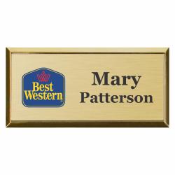 3 x 1.5 Gold Metal Framed Badge, 3" wide x 1.5" tall with clip