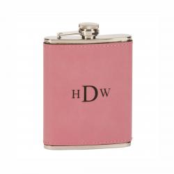 Pink Leather 8oz. Flask, 3.75" wide x 5.25" tall