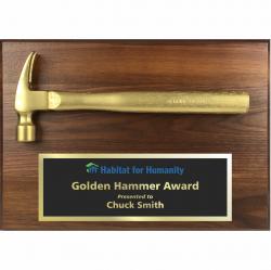 14 x 11 Walnut Golden Hammer Plaque, 14" wide x 11" tall