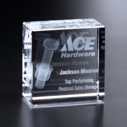 3D Crystal Carmel Square award, 6" x 6" x 2"