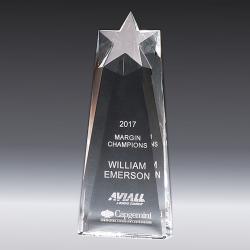 Crystal Star Trophy, optical Crystal, 4" wide X 9.5" tall X 1.5" deep