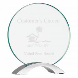 Round Cosmic Glass with Silver Base, 3/8" thick jade glass, 7.75" tall x 8.5" wide x 1.5" deep