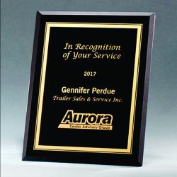 Black Glass Plaque with Gold Border, 1/4" thick beveled glass, 7" wide x 9" tall