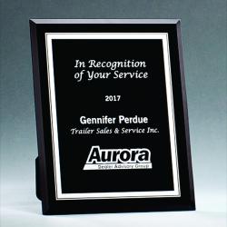 Black Glass Plaque with Silver Border, 1/4" thick beveled glass, 7" wide x 9" tall