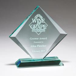 Jade Glass Diamond Award, 5/8" thick jade glass, 8.625" wide x 8.625" tall x 2" deep
