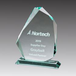 Jade Glass Iceberg Award, 5/8" thick jade glass, 7" wide x 9.125" tall x 2" deep