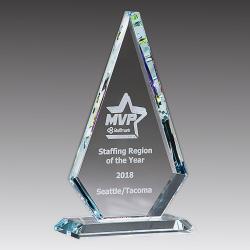 Clear Glass Diamond Award, 3/4" thick jade glass with Prism-Effect, 6" wide x 10.625" tall x 2.625" deep