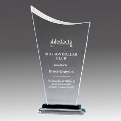 Clear Glass Contemporary Award, 3/8" thick clear glass, 6.25" wide x 11.5" tall x 2" deep