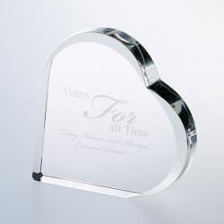 Crystal Standing Heart, 1" Thick Optical Crystal, 5" wide x 5" tall x 1" deep