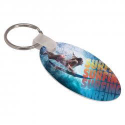 Gloss White Aluminum Oval Keychain, 2.5" wide x 1.375" tall x .088D
