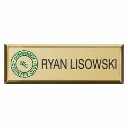 3 x 1 Gold Metal Framed Badge, 3" wide x 1" tall with magnet
