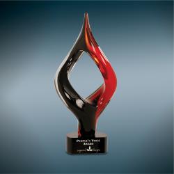 13 1/4" Red & Black Twist Art Glass, 5.5" wide x 13.25" tall x 4" deep