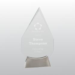 9.25" Glass Diamond Award, diamond Platinum Glass with Full Metal B, 4.75" wide x 9.25" tall x 1.5" deep