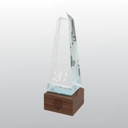 9.75" Obelisk Sierra Glass with Walnut Base, 3.125" wide x 9.75" tall x 3.125" deep