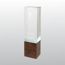 9.75" Rectangle Sierra Glass with Walnut Base, 2.31" wide x 9.75" tall x 2.00" deep