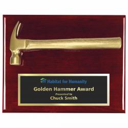 13 x 10.5 Rosewood Golden Hammer Plaque, 13" wide x 10.5" tall