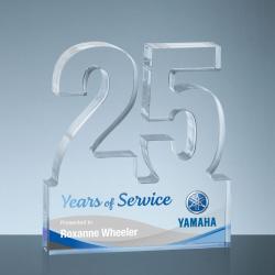 Acrylic #25 Service Award, 1" thick clear acrylic, 5.5" wide x 6" tall x 1" deep
