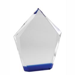 Crystal Blue Arrow award, optical Crystal, 6.75" wide x 8.5" tall x 1.125" deep