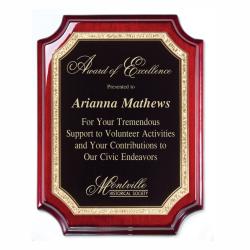 Rosewood Piano Finish Notched Plaque, 8" wide x 10" tall x .75" deep